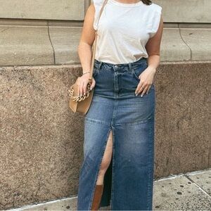 Reformation Tazz Contrast-Stitched Denim Maxi Skirt